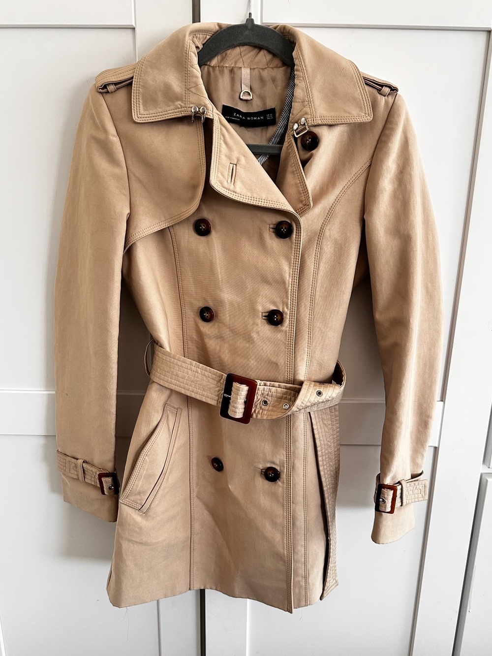 Zara Woman Tan Double Breasted Belted Trench Coat XS